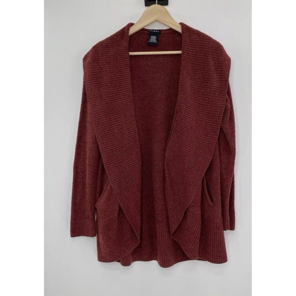 Max & Mia Essential Travel‎ Cardigan Red Rust Soft Chenille Pockets Size S Cozy
